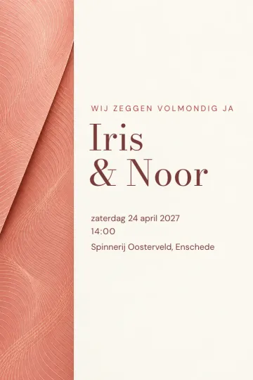 Uitnodiging Bruiloft, ontwerp Koraal met moiré