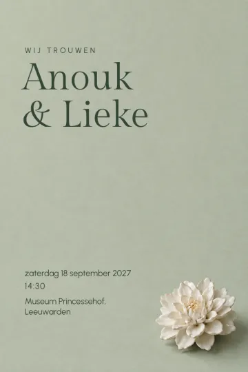 Uitnodiging Bruiloft, ontwerp Dahlia van porselein