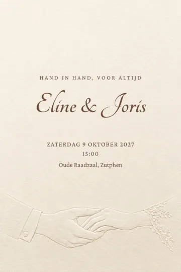 Uitnodiging Bruiloft, ontwerp Hand in hand