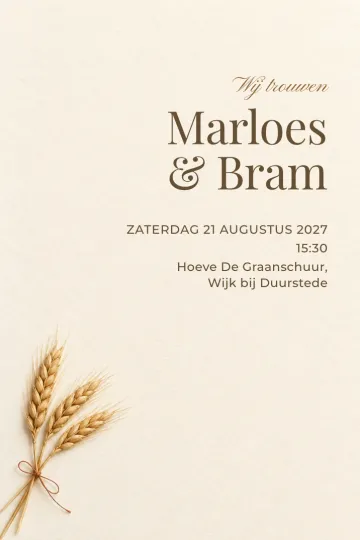 Uitnodiging Bruiloft, ontwerp Gouden korenaren