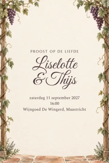 Uitnodiging Bruiloft, ontwerp Onder de druivenranken