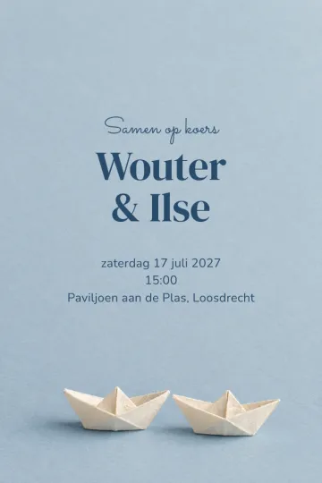 Uitnodiging Bruiloft, ontwerp Twee papieren bootjes
