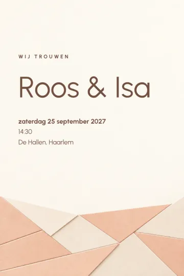 Uitnodiging Bruiloft, ontwerp Perzikmozaïek van papier