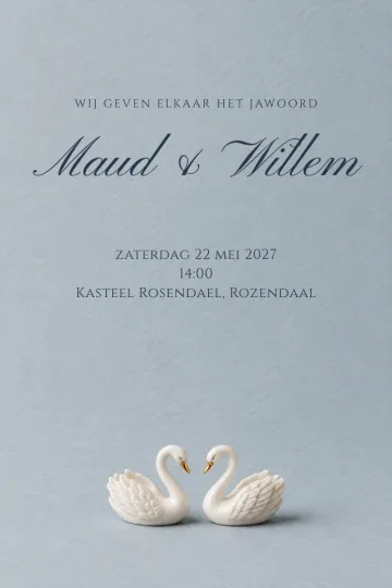 Uitnodiging Bruiloft, ontwerp Zwanen van porselein