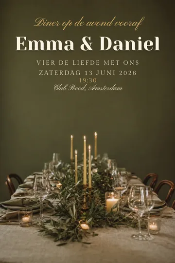 Uitnodiging met het ontwerp Diner vooraf