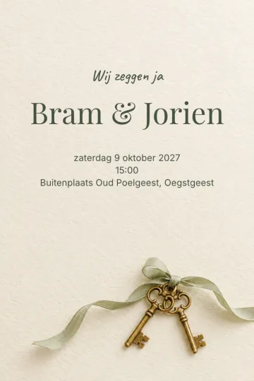 Uitnodiging Bruiloft, ontwerp Sleutels aan een lint
