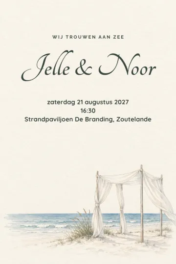 Uitnodiging Bruiloft, ontwerp Zeildoek aan zee