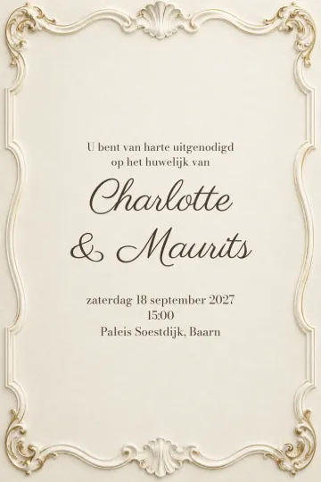Uitnodiging Bruiloft, ontwerp Rococokader