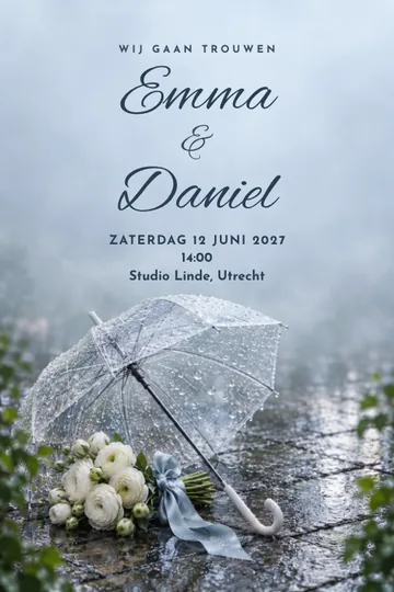 Uitnodiging met het ontwerp Ja in de regen