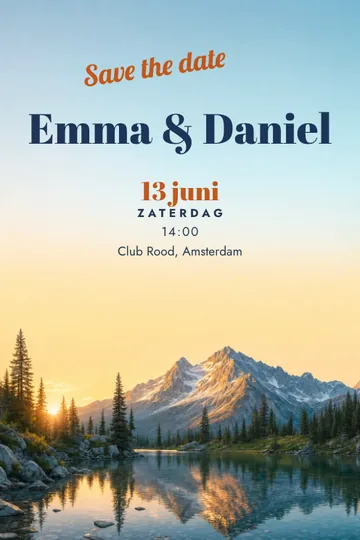 Uitnodiging met het ontwerp Save the date: bergen